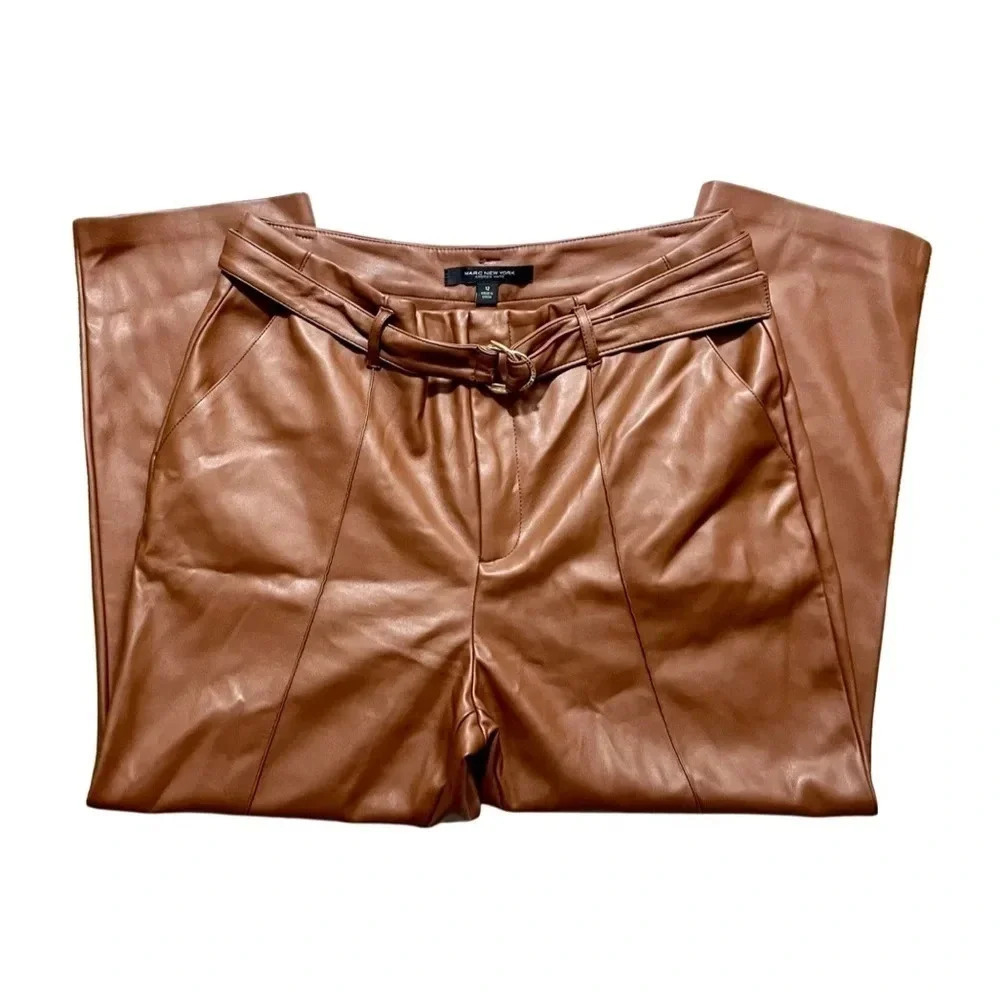 NEW Marc New York High Waisted Faux Leather Belted Crop Pants